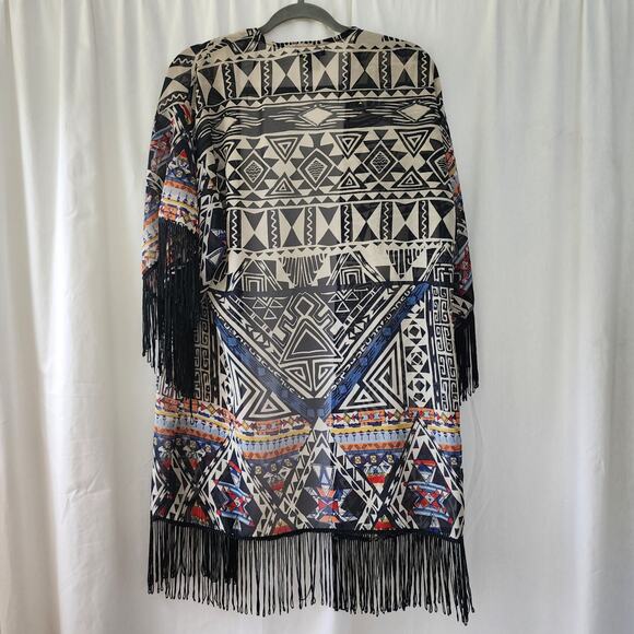 Angie kimono duster aztec western fringe multi S boho beach coverup  festival - Picture 8 of 11